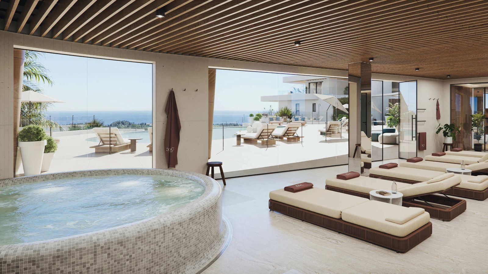 Spa met bubbelbad en ligbedden in Mijas 360 met zeezicht